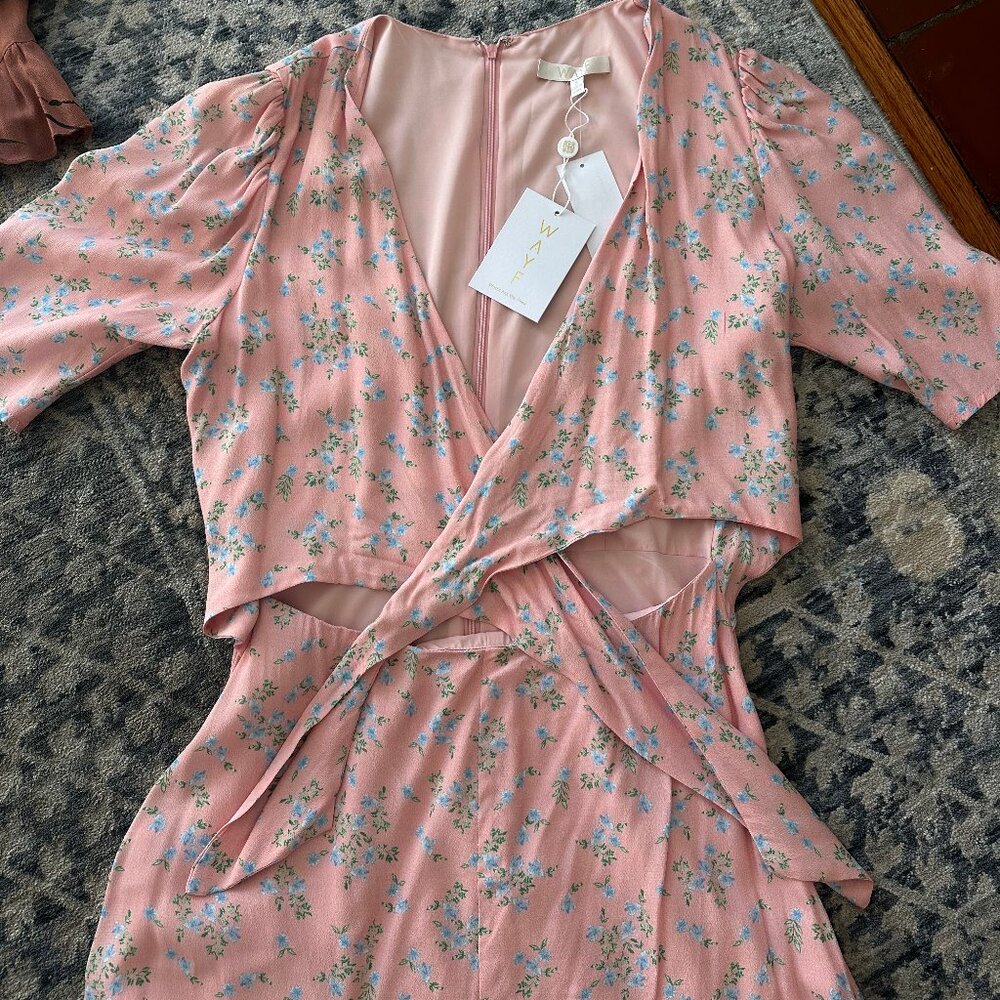 Wayf Tie Front Floral Midi Pink Dress